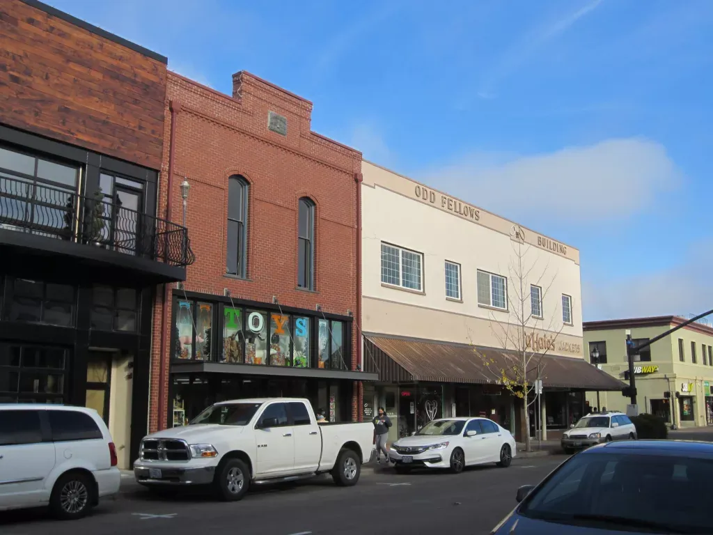 Brick storefronts on Main Street in downtown Hillsboro
