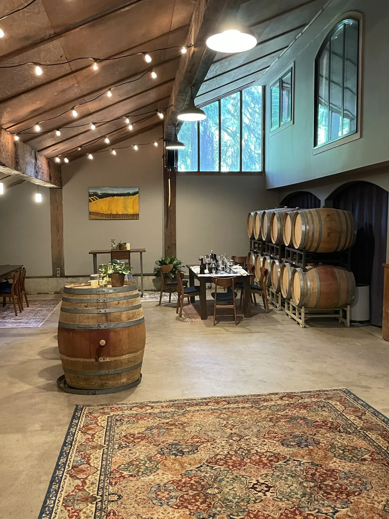The tasting room at Hamacher Wines, with its wine barrels